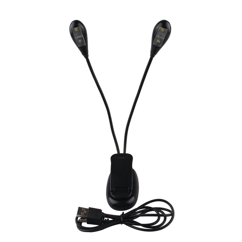 Futheda Protable Dual Head Music Stand Light Book Light with 2 Flexible Gooseneck Arms 4 LED Clip on, Eye care, Flexible Clip Come with USB Cable, Best Suited for Music Stands, Grilling, Desk, Camping - Image 2